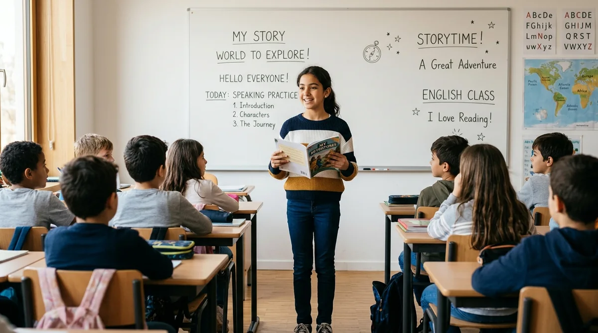 Élève présentant à l'oral devant sa classe - Cours de langues Austen Academy Kénitra