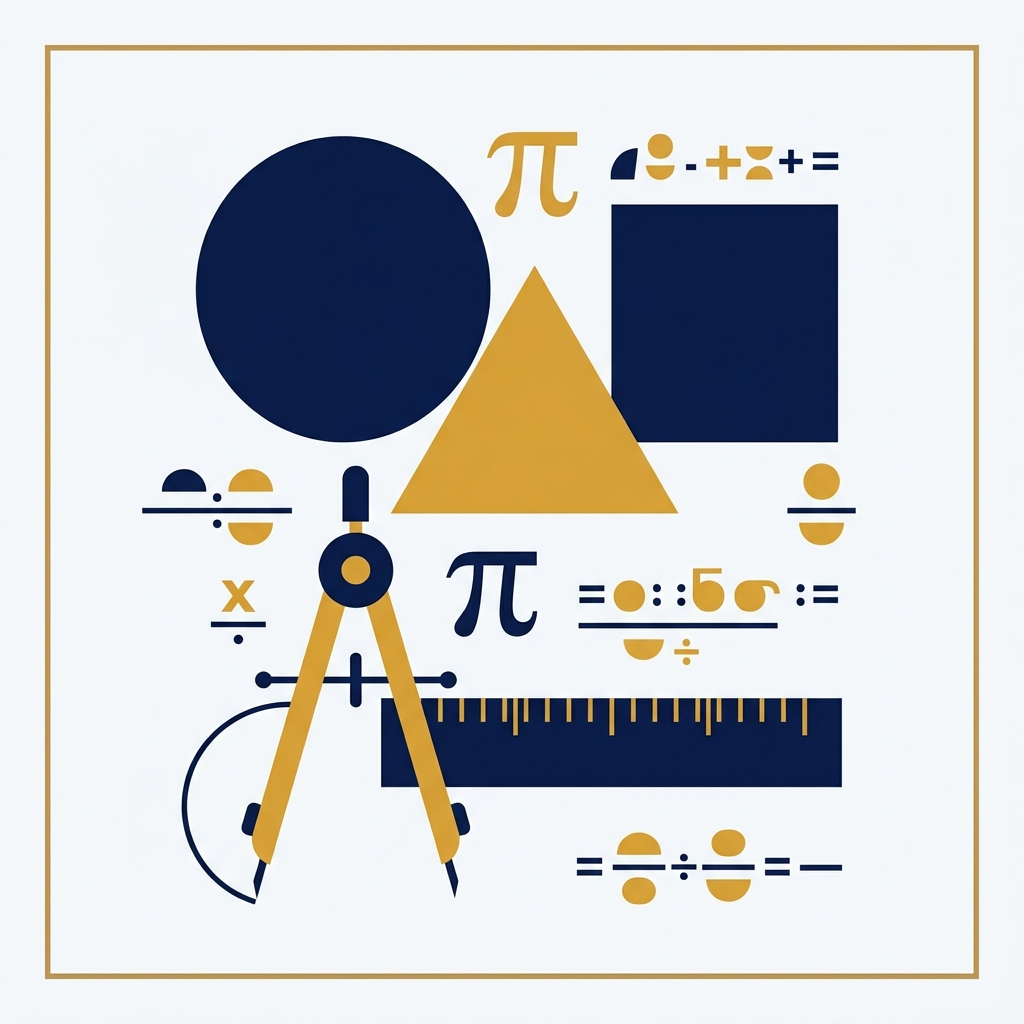 Illustration mathématiques : compas, règle, formes géométriques et symboles